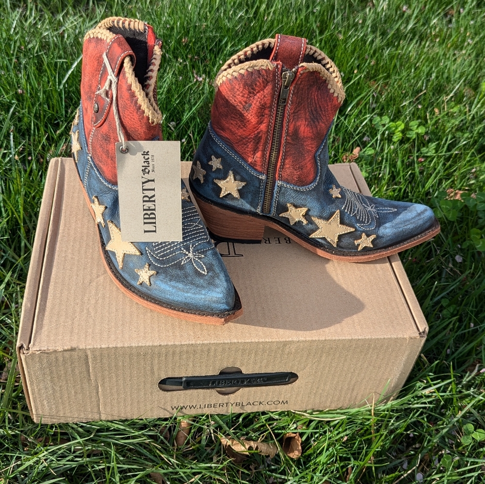 Liberty Black Vintage Azul Americana Leather Bootie Size 8